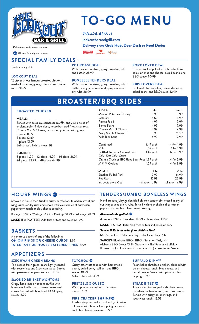 LookOut Supper Club Menus